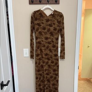 12th Tribe Tan Floral Long Sleeve Dress